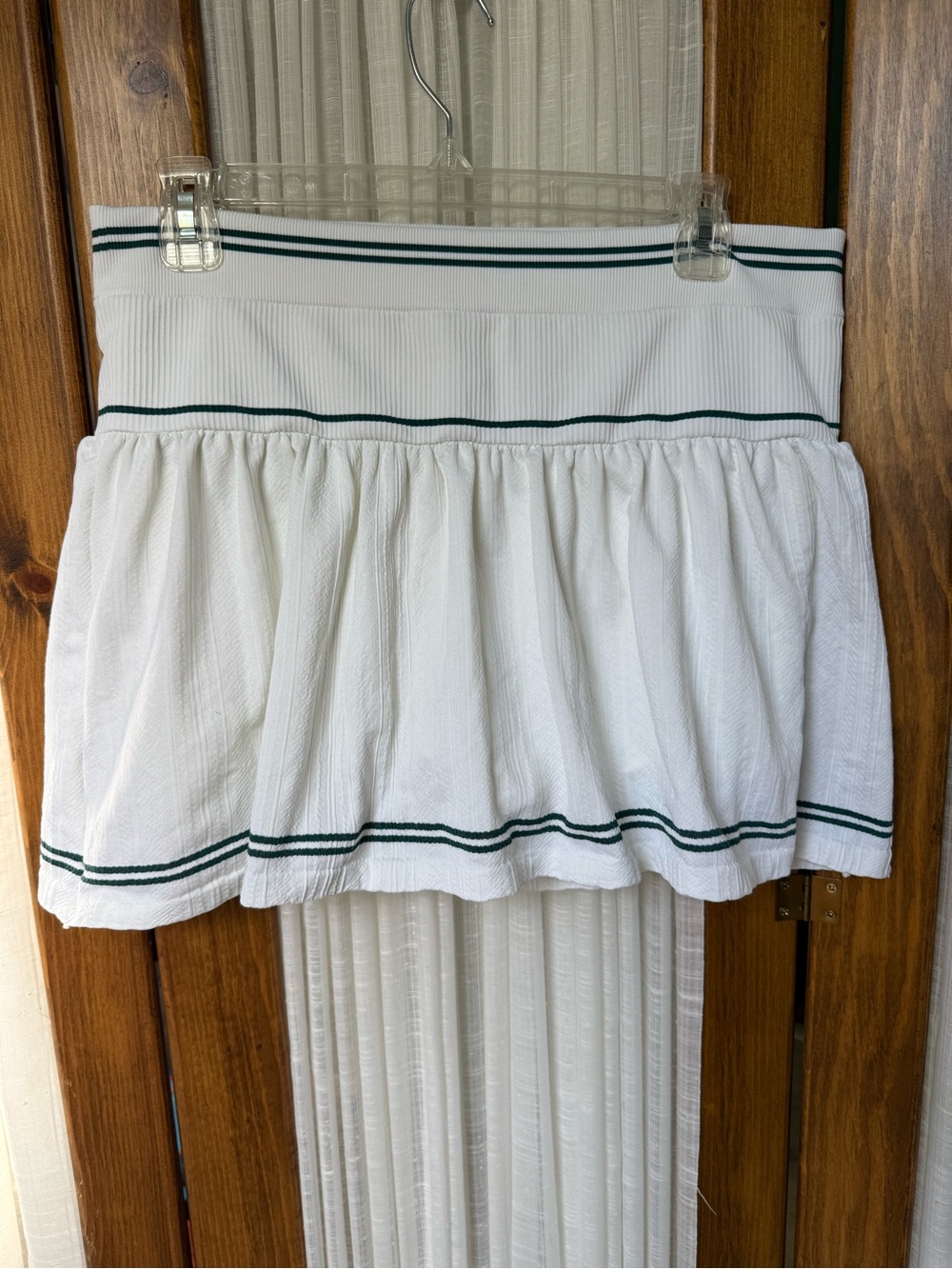 all in motion White Skater Mini Skirt with Green Stripe Accents